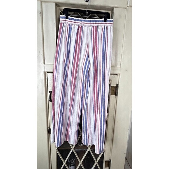 Express High Waisted Striped Linen Blend Split Leg Lined Pant Size M Wide Leg U4 - Picture 3 of 12